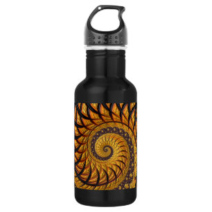 Abstraktes schwarzes und goldenes Spiral-Fraktal Edelstahlflasche