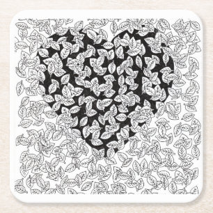 Abstraktes Schwarzherz-Blatt-Doodle-Muster-Party C Rechteckiger Pappuntersetzer