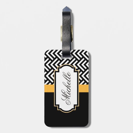 Abstraktes Schwarzweiss-Muster Gepäckanhänger (Rückseite vertikal)