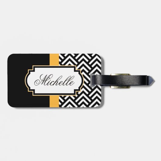 Abstraktes Schwarzweiss-Muster Gepäckanhänger (Rückseite horizontal)