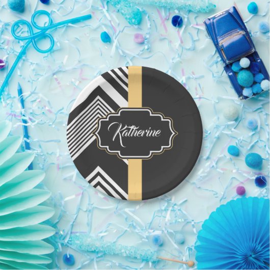 Abstraktes Schwarzweiss-Muster Pappteller (Party)