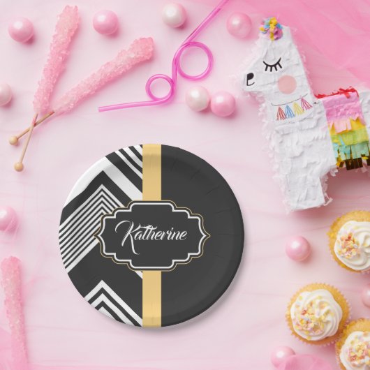 Abstraktes Schwarzweiss-Muster Pappteller (Party)