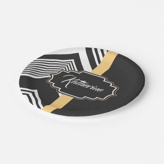 Abstraktes Schwarzweiss-Muster Pappteller (Schrägansicht)