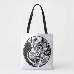 Abstraktes Schwarzweiss-zendala auf Kreis 2 Tasche