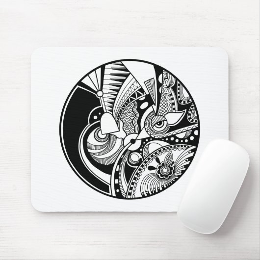 Abstraktes Schwarzweiss-zendala auf Kreis Mousepad (Mit Mouse)