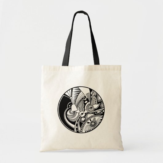 Abstraktes Schwarzweiss-zendala auf Kreis Tragetasche (Vorne)