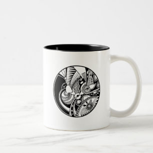 Abstraktes Schwarzweiss-zendala auf Kreis Zweifarbige Tasse