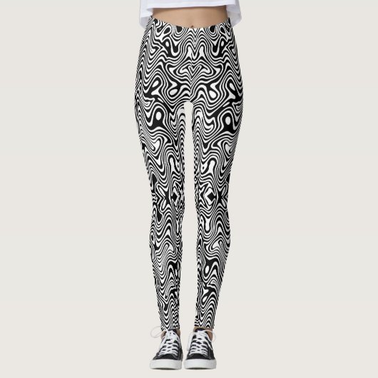 Abstraktes Schwarzweißmuster Leggings (Vorderseite)