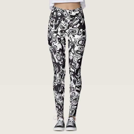 Abstraktes Schwarzweißmuster Leggings (Vorderseite)