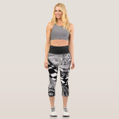 Abstraktes Schwarzweißwinkel Capri Leggings (Vorderseite)