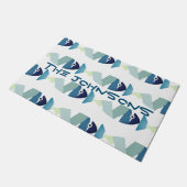 Abstraktes Schwimmen Blauer Fisch Fußmatte (Schrägansicht)