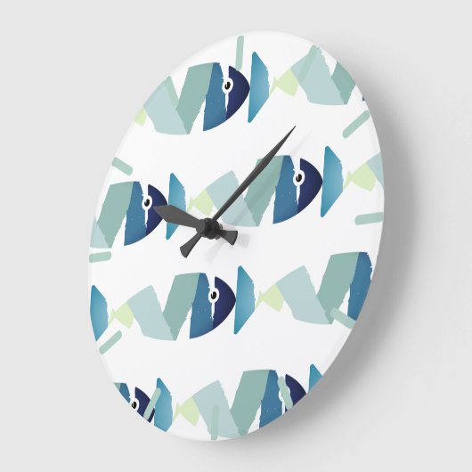 Abstraktes Schwimmen Blauer Fisch Große Wanduhr (Winkel)