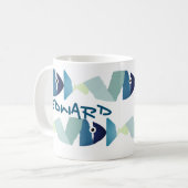 Abstraktes Schwimmen Blauer Fisch Kaffeetasse (Vorderseite Links)