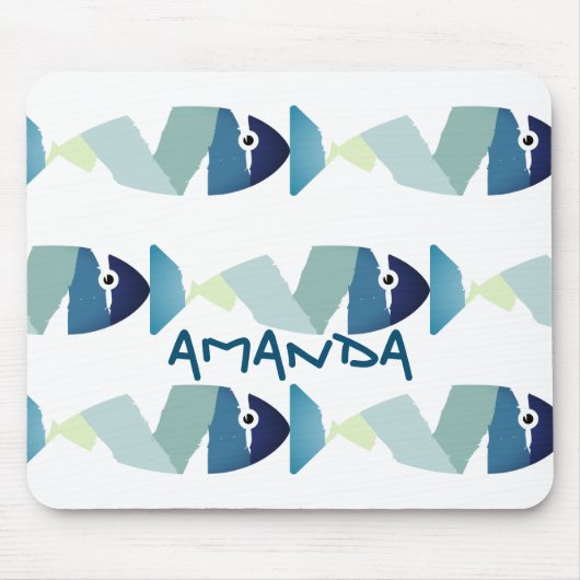 Abstraktes Schwimmen Blauer Fisch Mousepad (Vorne)