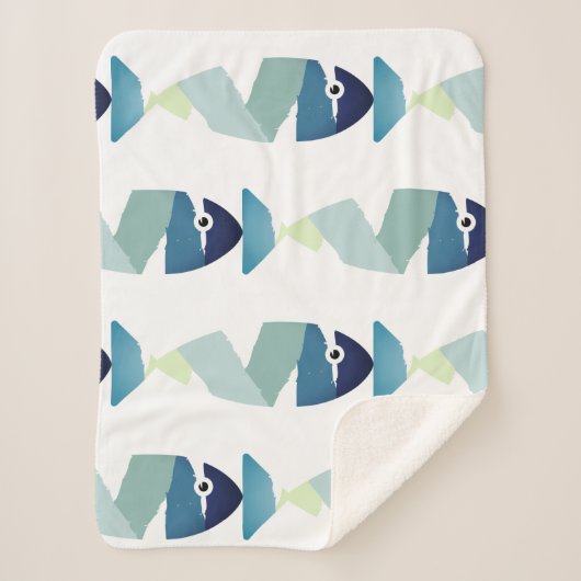 Abstraktes Schwimmen Blauer Fisch Sherpadecke (Vorderseite)