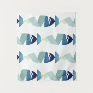 Abstraktes Schwimmen Blauer Fisch Wandteppich