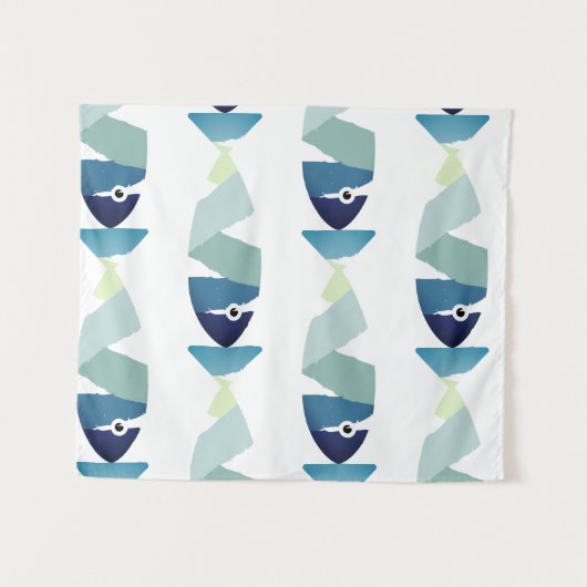 Abstraktes Schwimmen Blauer Fisch Wandteppich (Vorderseite (Horizontal))