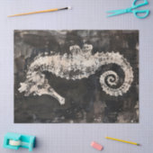 Abstraktes Seepferd Art on Dark Ink Decoupage Seidenpapier (Basteln)