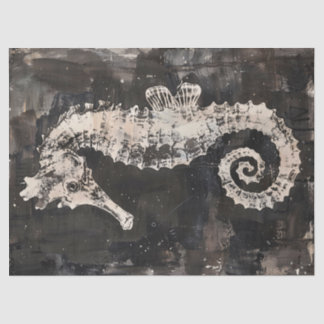 Abstraktes Seepferd Art on Dark Ink Decoupage Seidenpapier