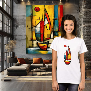 Abstraktes Segelboot Expressionistische Nautilku T-Shirt