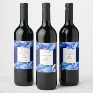 Abstraktes Seidenblauer Hochzeitwein Weinetikett