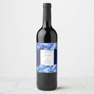 Abstraktes Seidenblauer Hochzeitwein Weinetikett