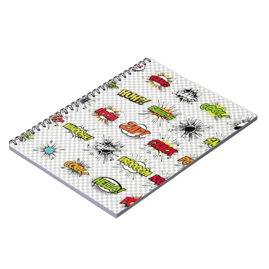 abstraktes Set von Pop-Kunstobjekten auf einem spe Notizblock (Linke Seite)