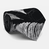 Abstraktes Silber auf schwarzem Federmuster Krawatte (Gerollt)