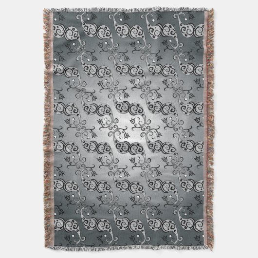 Abstraktes Silber und Schwarz Tulip Boteh Muster Decke (Vorderseite Vertikal)