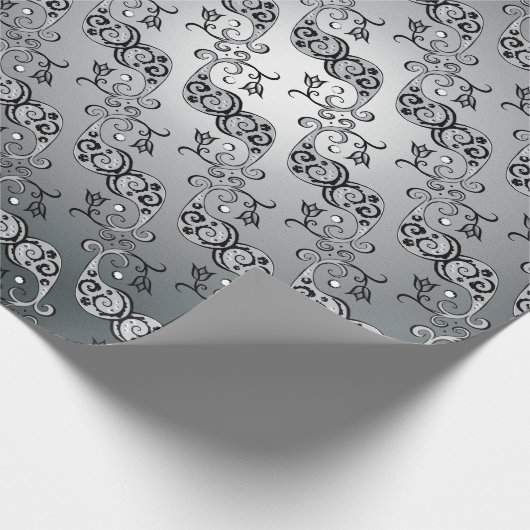 Abstraktes Silber und Schwarz Tulip Boteh Muster Geschenkpapier (Ecke)