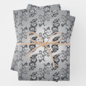 Abstraktes Silber und Schwarz Tulip Boteh Muster Geschenkpapier Set (Beispiel)