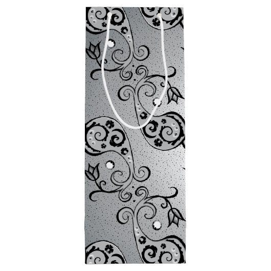 Abstraktes Silber und Schwarz Tulip Boteh Muster Geschenktüte Für Weinflaschen (Rückseite)