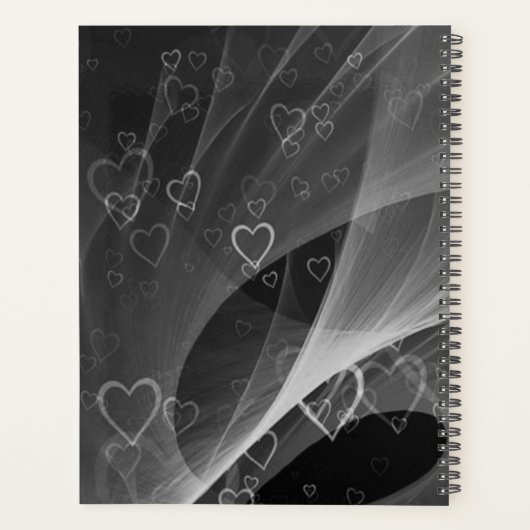 Abstraktes Silberherz und Liebe Grau Personalisier Planer (Rückseite)
