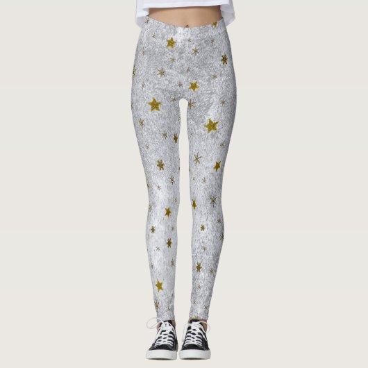 Abstraktes Silberpapier mit goldenen funkelnd Ster Leggings (Vorderseite)