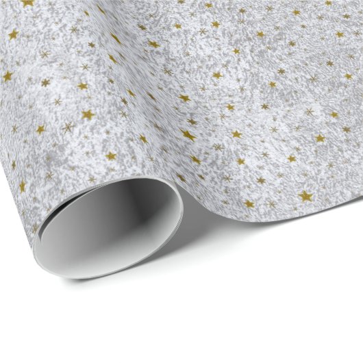 Abstraktes Silberpapier mit Goldstern Geschenkpapier (Rolleneckpunkt)