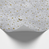 Abstraktes Silberpapier mit Goldstern, Mond Geschenkpapier (Ecke)