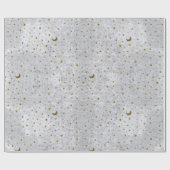 Abstraktes Silberpapier mit Goldstern, Mond Geschenkpapier (Flach)