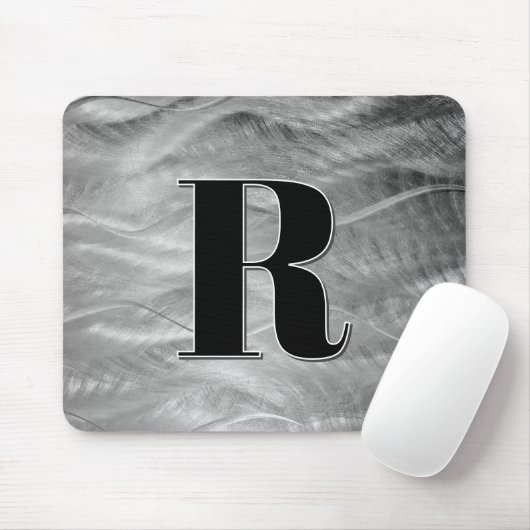 Abstraktes Silver Brushmetall Monogramm Mousepad (Mit Mouse)