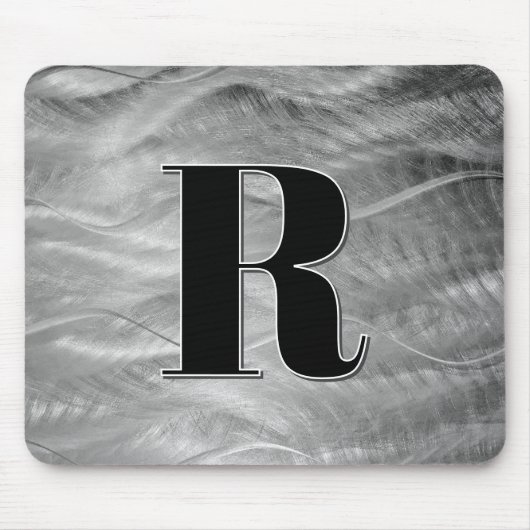 Abstraktes Silver Brushmetall Monogramm Mousepad (Vorne)