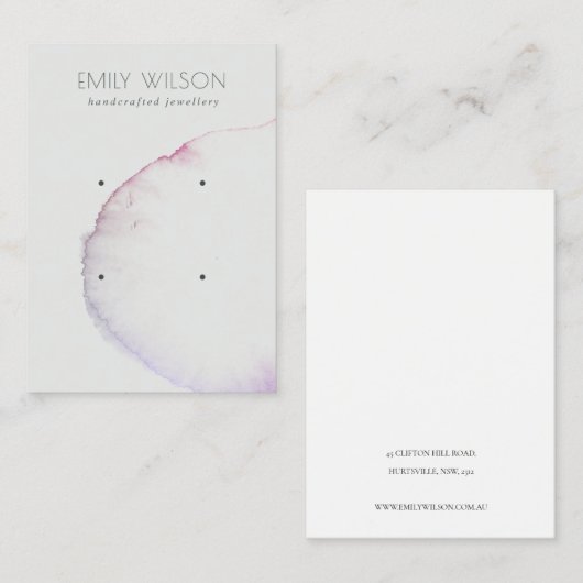 Abstraktes Silver Grey Pink Lila 2 Earring Display Visitenkarte (Vorne/Hinten)