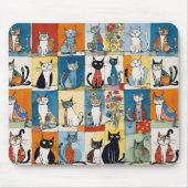 Abstraktes Sitzen Katzen Blumenmuster Mousepad (Vorne)