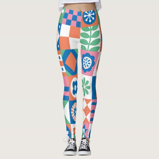 Abstraktes skandinavisches Folkloremuster Leggings (Vorderseite)
