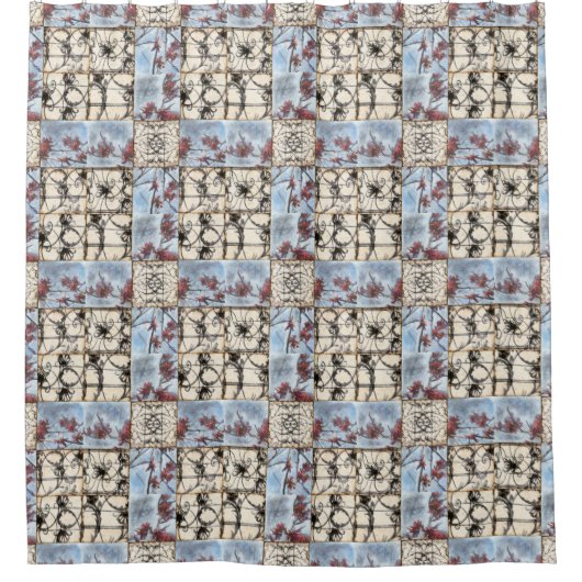 Abstraktes Skelettbild mit Paneelen Duschvorhang (Vorderseite)