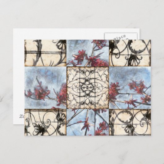 Abstraktes Skelettbild mit Paneelen Postkarte (Vorne/Hinten)