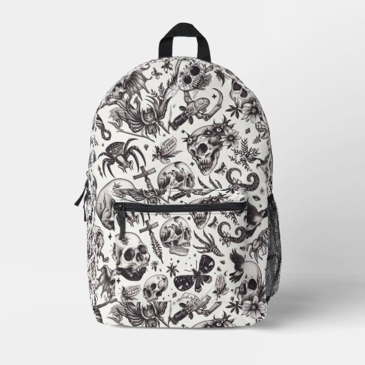 Abstraktes Skull Tattoo Muster Bedruckter Rucksack (Vorderseite)