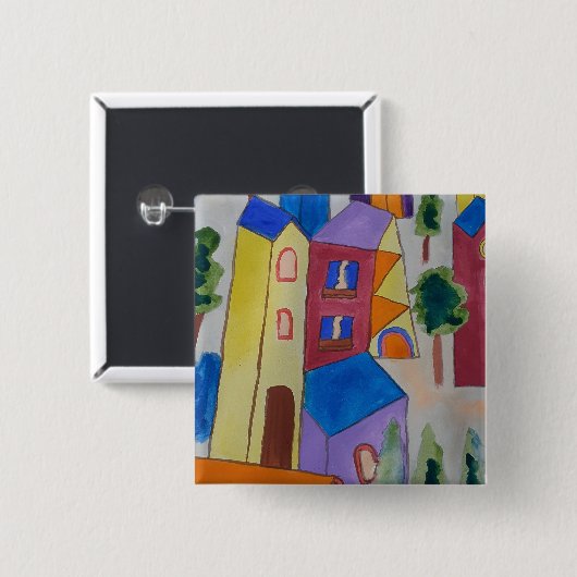 Abstraktes Sommerdorf Button (Vorne & Hinten)