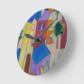 Abstraktes Sommerdorf Runde Wanduhr (Winkel)