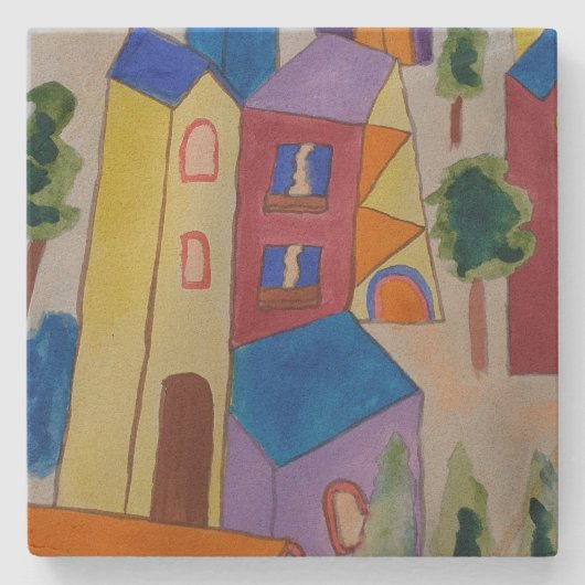 Abstraktes Sommerdorf Steinuntersetzer (Vorderseite)