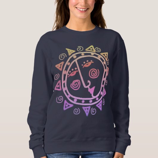 Abstraktes Sonnen-Gesicht Tragbare Kunst Sweatshirt (Vorderseite)