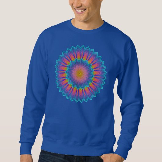 Abstraktes Sonnenblume-Fraktal-Pixel-Blau Sweatshirt (Vorderseite)